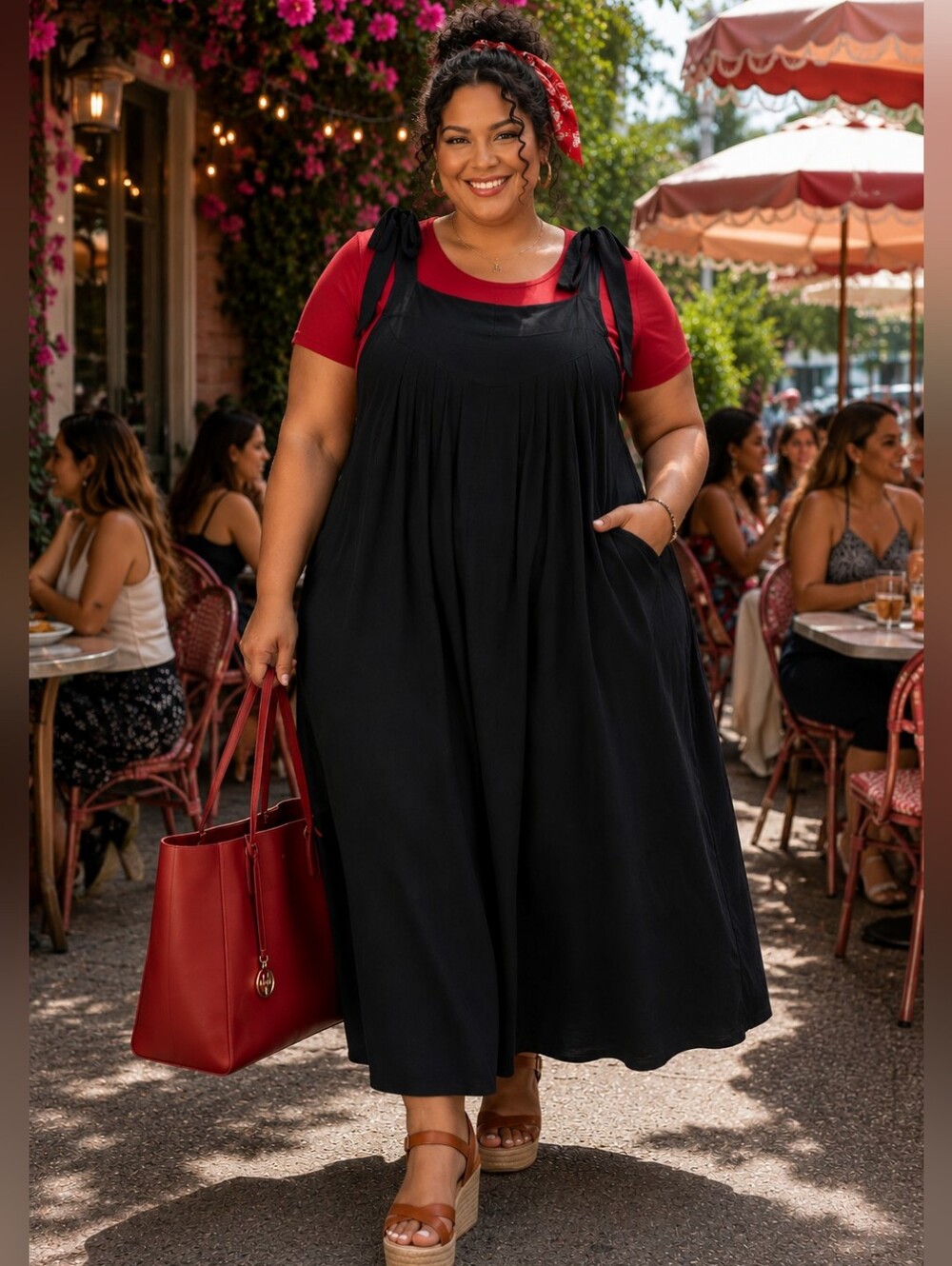 NWT Black Tie Shoulder Pinafore Maxi Dress 3X Plus Size Pockets
